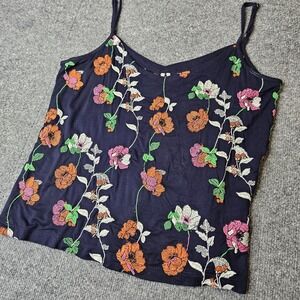 Anthropologie Kellen Embroidered Floral Tank Top Size Medium Boho Festival